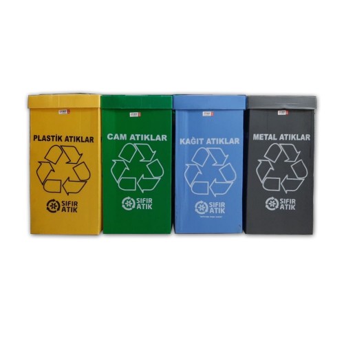 4'lü Sıfır Atık Geri Dönüşüm Kutusu Seti 70 Litre