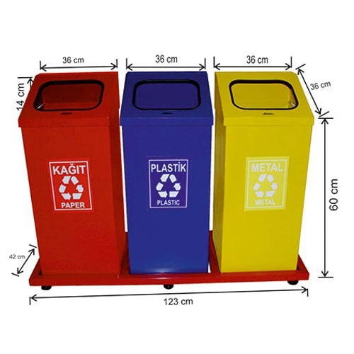 1821 Boyalı 3 Bölmeli Sıfır Atık Geri Dönüşüm Seti