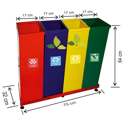 1825 Boyalı 4 Bölmeli Sıfır Atık Geri Dönüşüm Seti