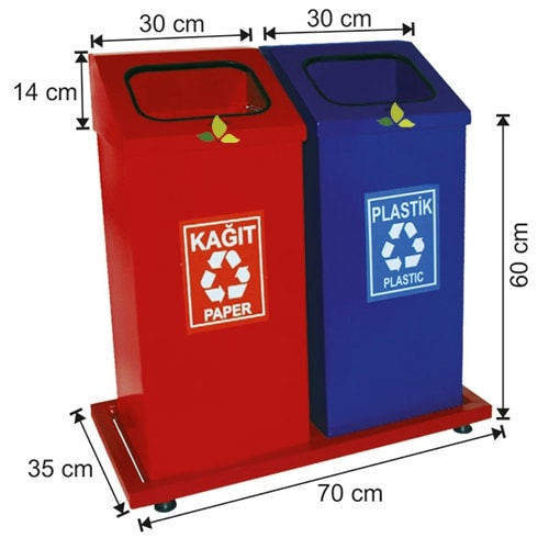 1855 Boyalı 2 Bölmeli Sıfır Atık Geri Dönüşüm Seti