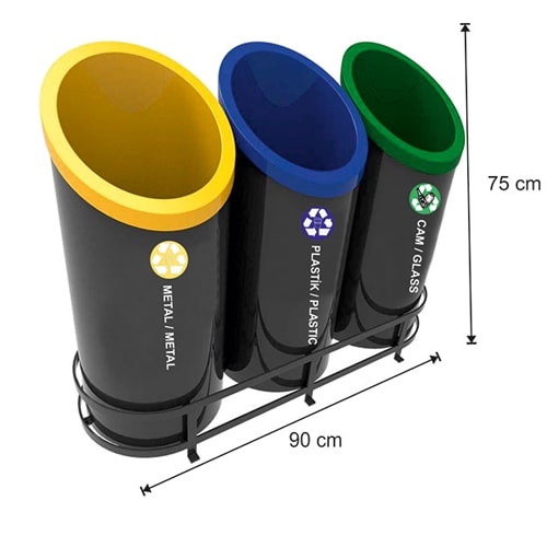 1877 Boyalı 3 Bölmeli Sıfır Atık Geri Dönüşüm Seti