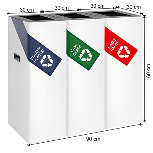 1882 Boyalı 3 Bölmeli Sıfır Atık Geri Dönüşüm Seti