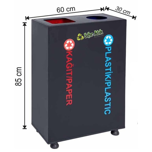 2529 Boyalı 2 Bölmeli Kovalı Sıfır Atık Geri Dönüşüm Seti