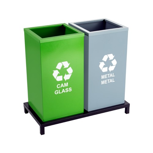 1028 Boyalı 2 Bölmeli Sıfır Atık Geri Dönüşüm Seti